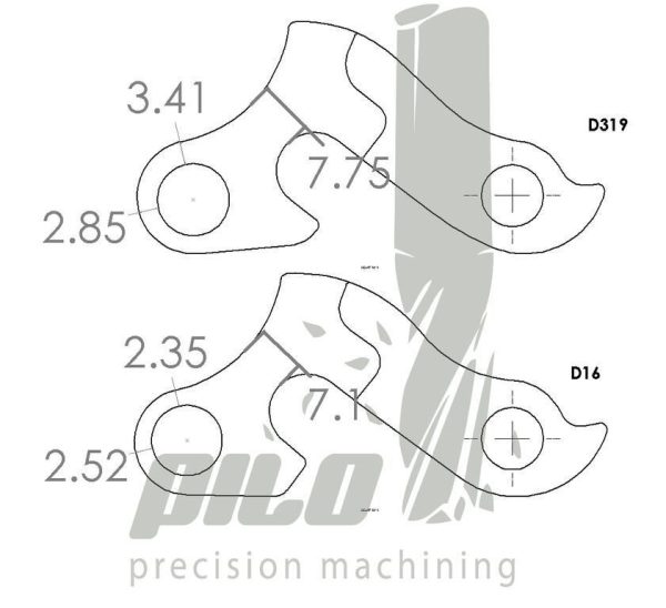 PILO D16 CNC – Gear mech derailleur hanger – 'H' type hanger - Image 2